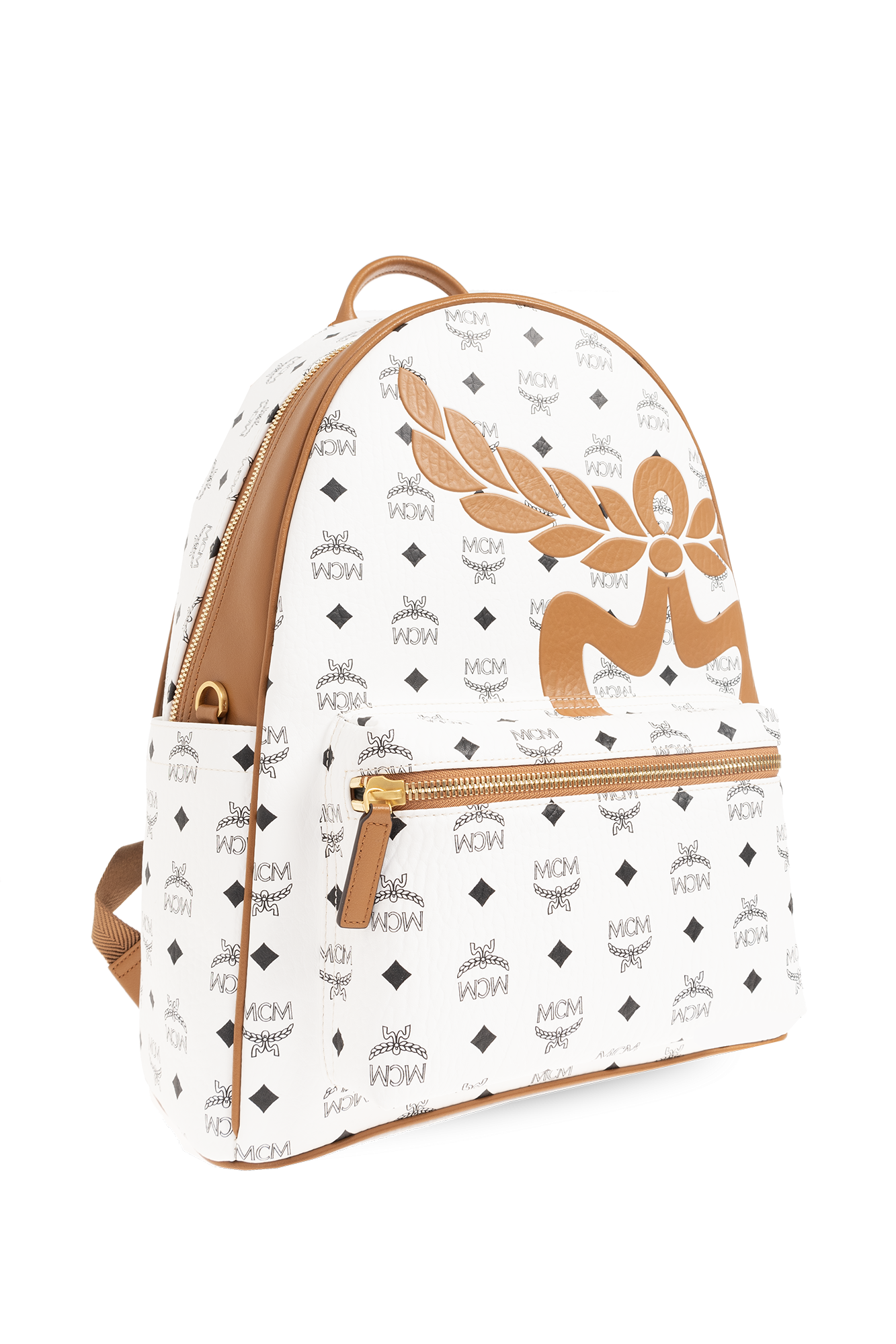 White and discount gold mcm backpack